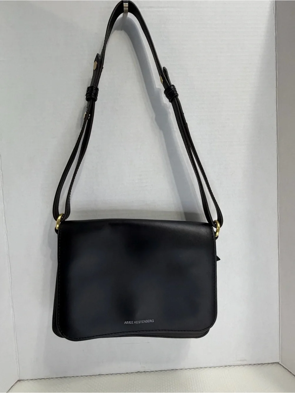 Aimee Kestenberg Black Smooth Leather Crossbody with Gold Hardware